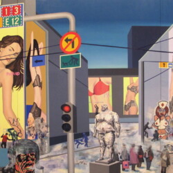 Juha Sääski – Pohjoisen kaupungin julkisessa tilassa, öljy kankaalle, 200 x 480 cm, 2008-2009