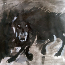 Marja Bonada – Metsästys 1, tussi, 42 x 59 cm, 2020