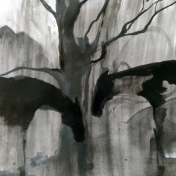 Marja Bonada – 2 Hevosta, tussi, 42 x 30 cm, 2020