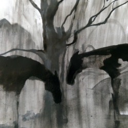 Marja Bonada – 2 Hevosta, tussi, 42 x 30 cm, 2020