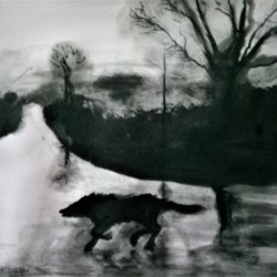 Marja Bonada – Metsästys 2, tussi, 30 x 42 cm, 2020